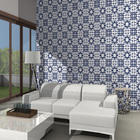 Ladrilho Hidráulico Quadrado Organic Azul e Branco 20x20cm Oficina Yby