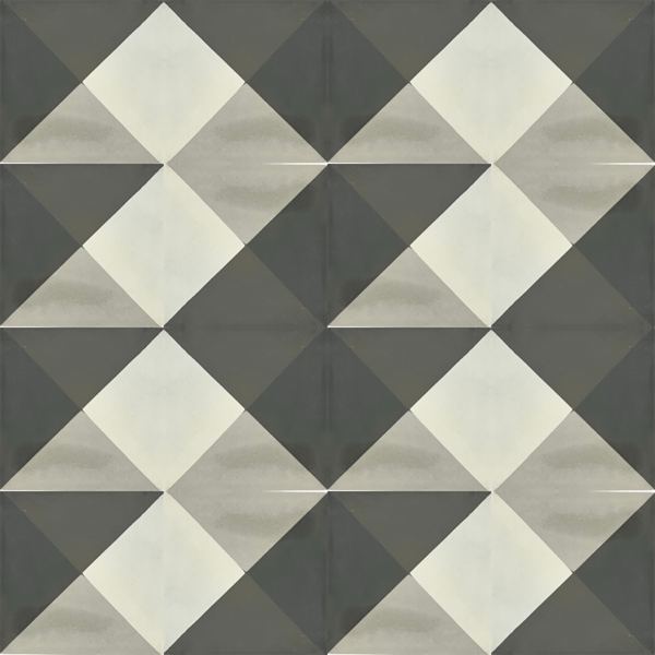 Ladrilho Hidráulico Quadrado Piramide Cinza e Branco 20x20cm Oficina Yby