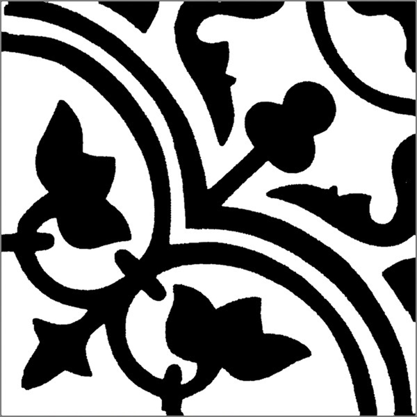 Ladrilho Hidráulico Quadrado Vinca Preto e Branco 20x20cm Oficina Yby