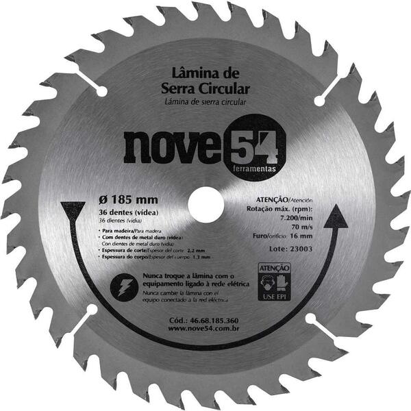 Lâmina De Serra Circular Vídea 185mm 36 Dentes Nove54
