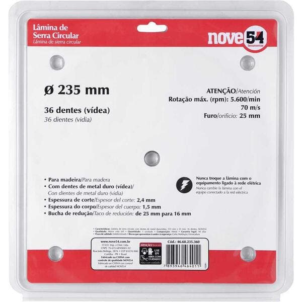 Lâmina De Serra Circular Vídea 235mm 36 Dentes Nove54 | Leroy Merlin