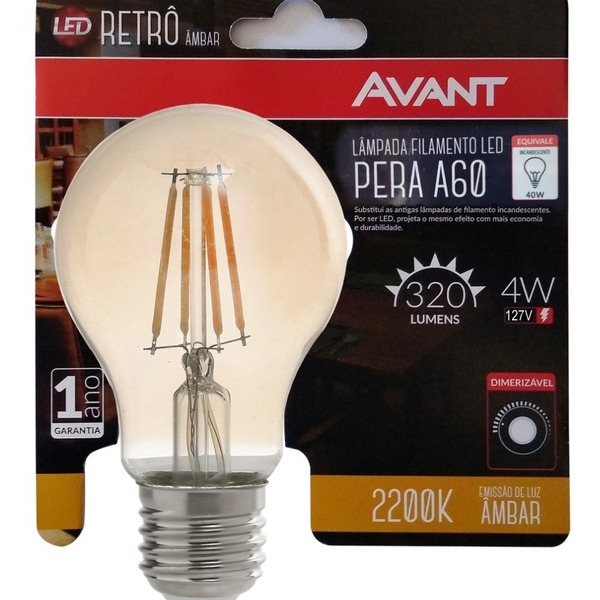 Lampada Bulbo Retro A60 E27 Dimerizavel 4w 127v Avant