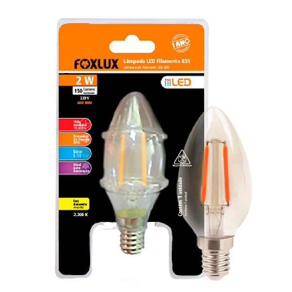 Lâmpada De Filamento Foxlux Vela B35 E-14 2w 220v