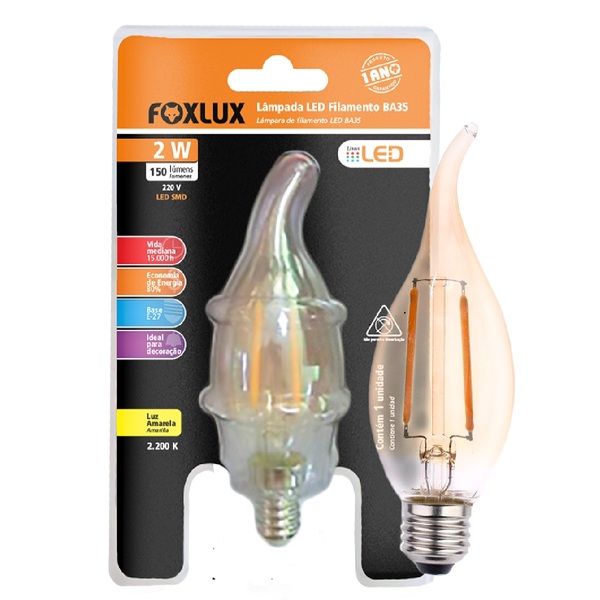 Lâmpada De Filamento Foxlux Vela Chama E-14 Ba35 2w 220v