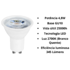 Lâmpada Dicróica Led GU10 Mr16 4,8w 2700k Bivolt