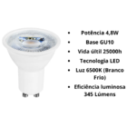 Lâmpada Dicróica Led GU10 Mr16 4,8w 6500k Bivolt