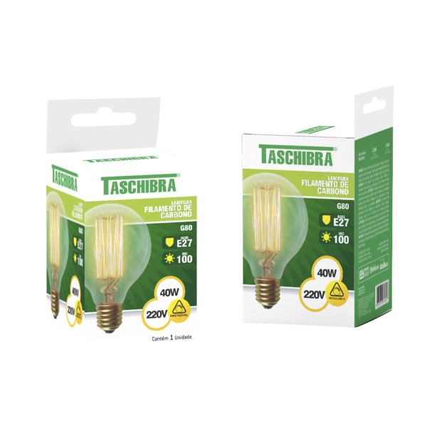 Lâmpada Filamento Carbono Taschibra G80 Retro E27 Âmbar 220v