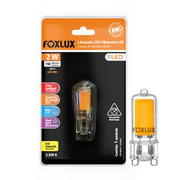 Lâmpada Filamento Foxlux Halopin G9 2w 127v Luz Amarelada