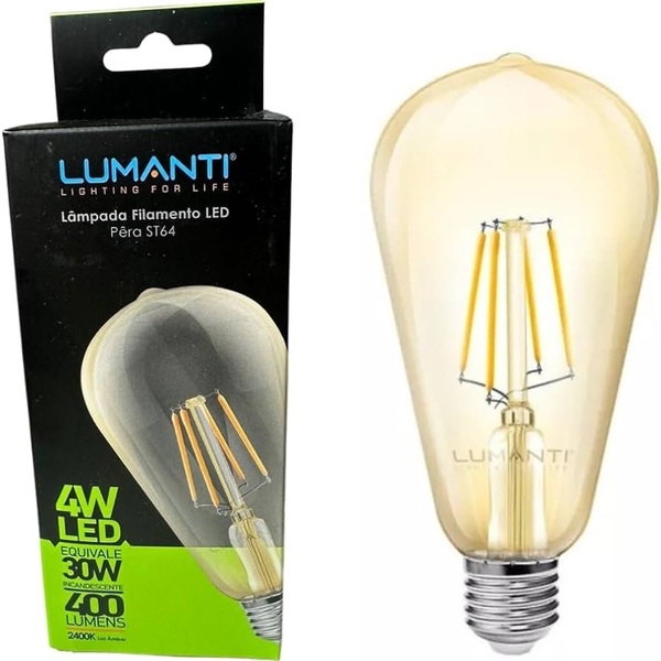 Lâmpada Filamento Led Pêra St64 4w 2400k Autovolt