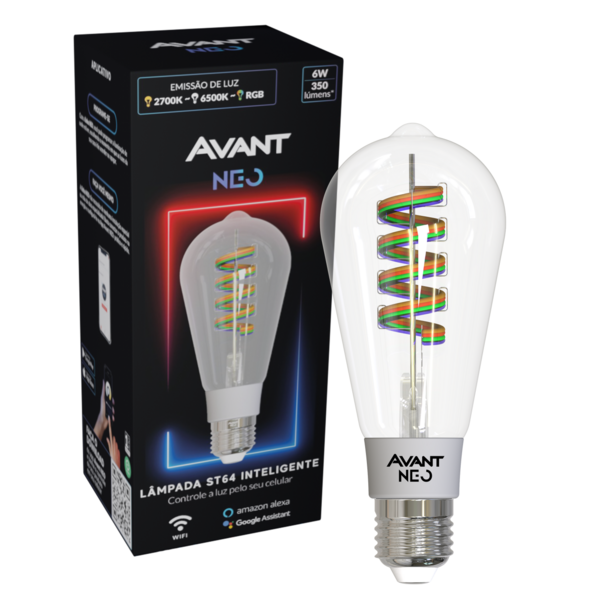 Lampada Filamento Retro St64 6w Rgb Inteligente Smart Wifi