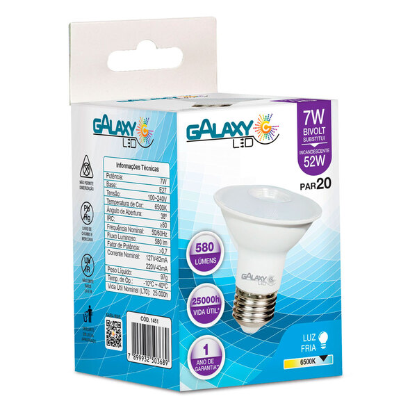 Lâmpada Galaxy Led Par20 7w 6500k E-27 Bivolt