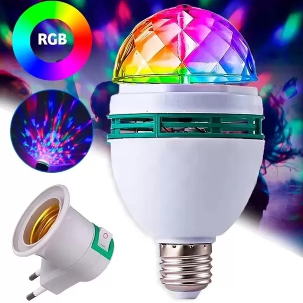 Lampada Giratória Rgb P/ Festas Bivolt + Adaptador Bivolt
