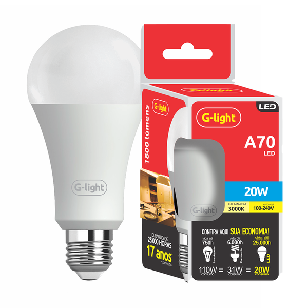 Lâmpada High Led A70 20w G-light E27 Bivolt 3000k Luz Quente