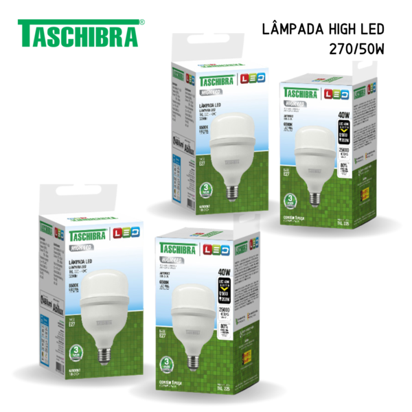 Lâmpada High LED Bulbo 50W E27 6500K Taschibra Kit 04 Unidades