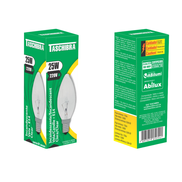 Lâmpada Incandescente Taschibra Vela Clara 25w E14 220v