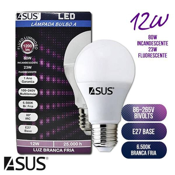lampada led 12w bulbo fria soquete e27 bivolt luz branco frio 6500k 10 unidades leroy merlin