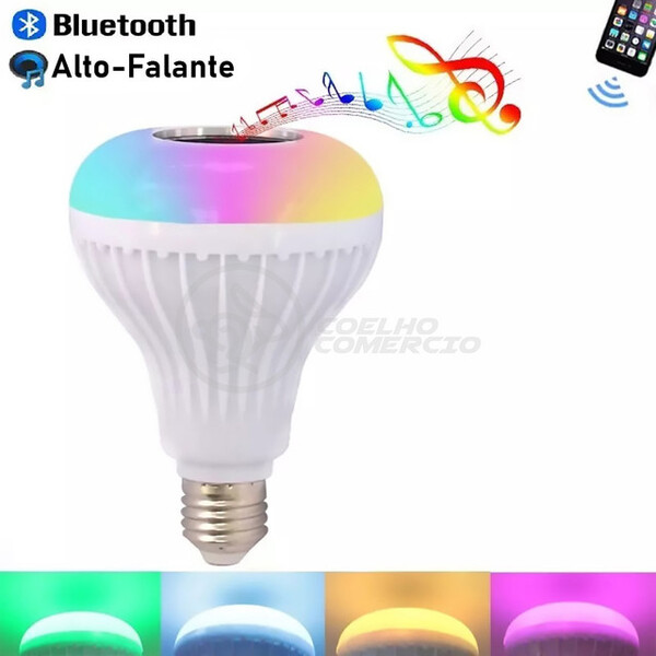 Lâmpada Led 12w E27 Rgb Colorida Com Caixa De Som Bluetooth E