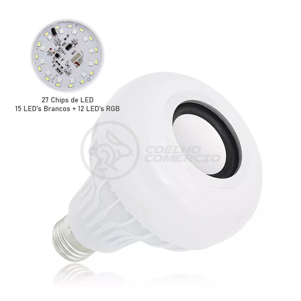 Lâmpada Led 12w E27 Rgb Colorida Com Caixa De Som Bluetooth E