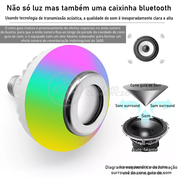 Lâmpada Led 12w E27 Rgb Colorida Com Caixa De Som Bluetooth E