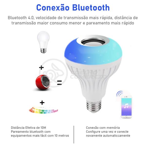 Lâmpada Led 12w E27 Rgb Colorida Com Caixa De Som Bluetooth E