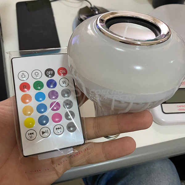 Lâmpada Led 12w E27 Rgb Colorida Com Caixa De Som Bluetooth E