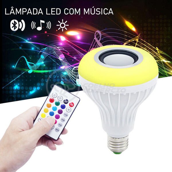 Lâmpada Led 12w E27 Rgb Colorida Com Caixa De Som Bluetooth E