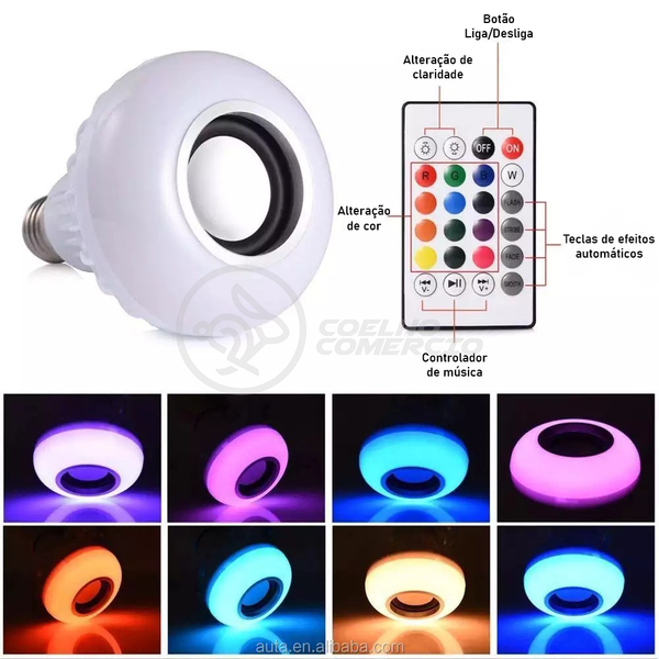 Lâmpada Led 12w E27 Rgb Colorida Com Caixa De Som Bluetooth E