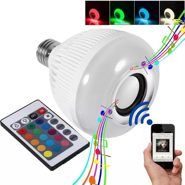 Lampada Led 6w Rgb Caixa Som Bluetooth Controle Wj-l2