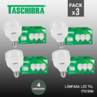 Lâmpada LED Bulbo 30W E27 Pack3 6500K Taschibra Kit 4 Unidades