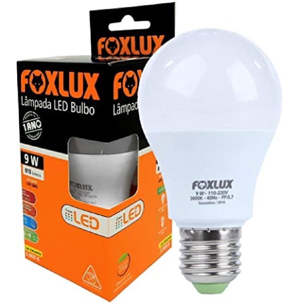 Lâmpada Led Bulbo 9w Com Base E-27 Bivolt (3000k) Foxlux