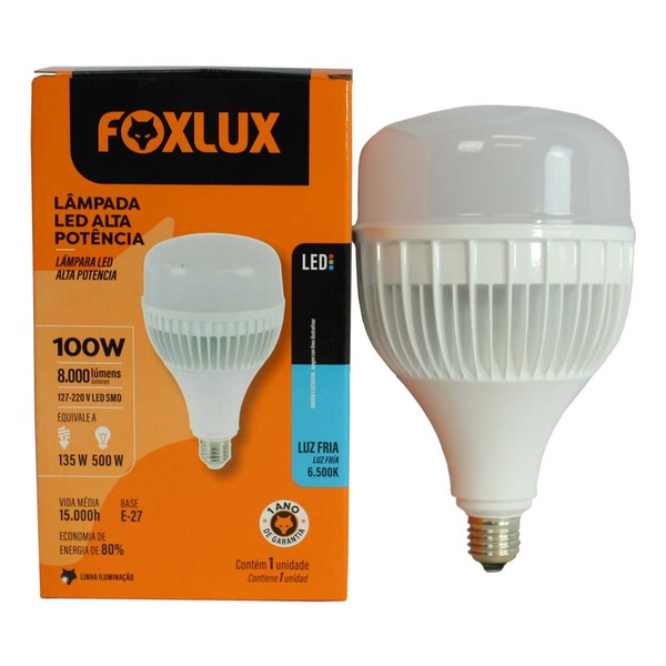 Lâmpada Led De Alta Potência Foxlux E-27 100w 6500k Bivolt