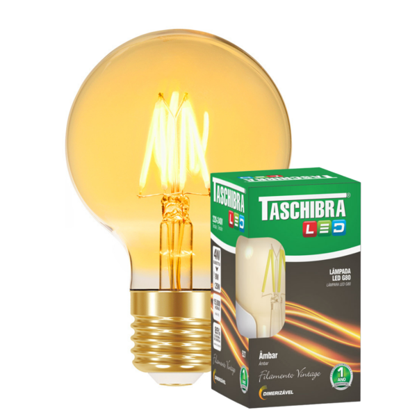 Lâmpada Led Filamento G80 E27 Dimerizavel Taschibra 220v