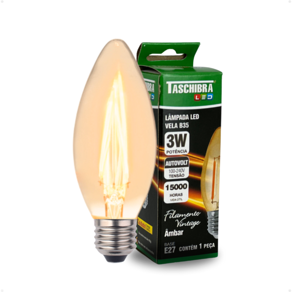 Lâmpada Led Filamento Vela B35 Âmbar E27 Taschibra Bivolt