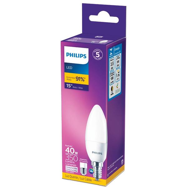 Lâmpada Led Philips Vela 3.5w Amarela 3000k Bv E14
