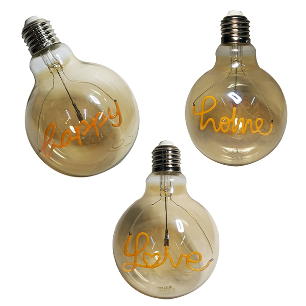 Lampada Led Vintage Love Happy Home Mensagem 4w Branco Quente
