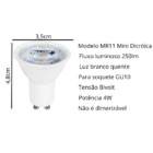 Lâmpada Mini Dicróica Led GU10 Mr11 4w 3000k Dimerizável Bivo