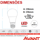 Lampada Pera Led Bulbo 15w E27 Branco Frio 6500k