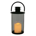 Lanterna De Metal E Vidro Com Vela Led 12 5cm X 14 5cm X 26c
