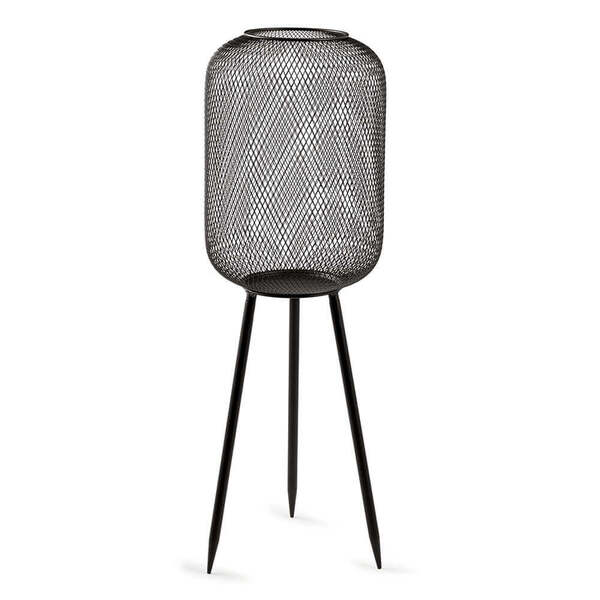 Lanterna Decorativa Estilo Japandi Em Metal Preto 60x20 Cm -