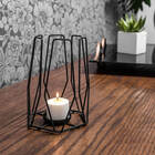 Lanterna Decorativa Flame De Mesa Suporte Vela Aramado Grafite