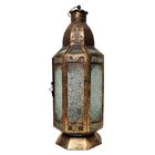 Lanterna Decorativa Hexagonal Bronze Rústico Metal E Vidro Pr