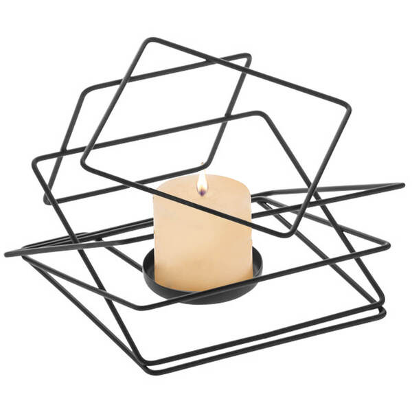 Lanterna Decorativa Quadrus Suporte Porta Vela Aramado Grafite