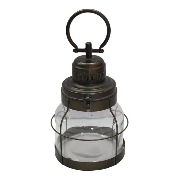 Lanterna Em Metal E Vidro Marrom D18cm X 27cm / 34cm
