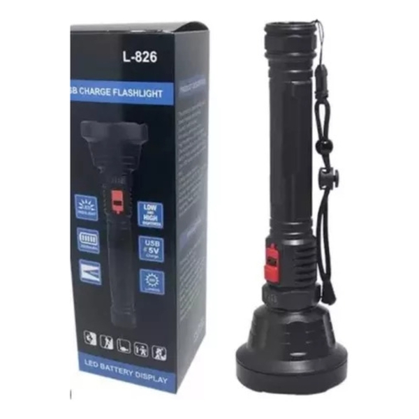 Lanterna L-826 Tática Recarregável Usb Grande Prova Dágua Bra