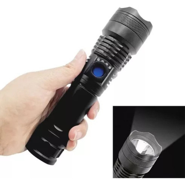 Lanterna Tática Led 3 Modos Usb Recarregável Autodefesa Branco