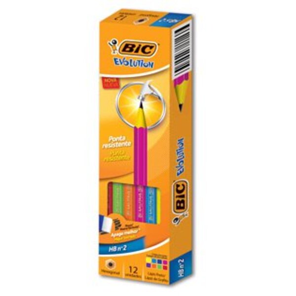 Lápis Bic Evolution Preto Hb Nº2 Colors Hexagonal Com 12 Unid