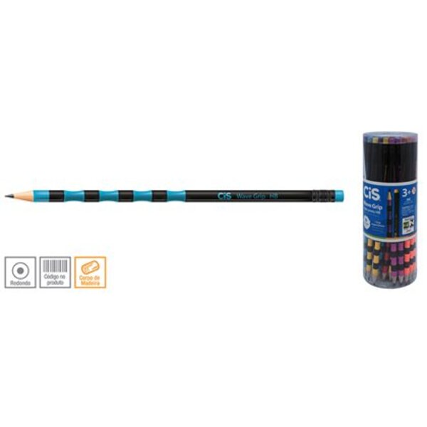 Lápis Cis Preto Hb Wave Grip Redondo Com Borracha Caixa Com 5