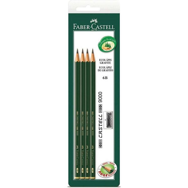 Lapis Preto Tecnico 9000 6b Preto Esc/macio Bl.c/4