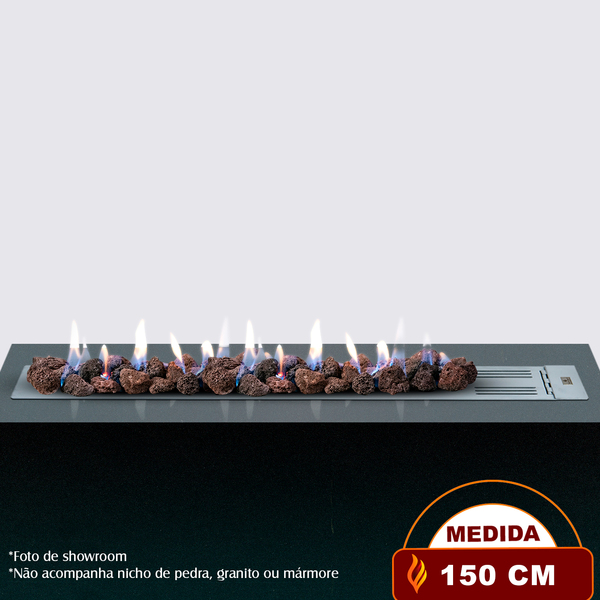 Lareira A Gás Clássica Bella 150 Cm - C/ Pedras Vulcânicas -