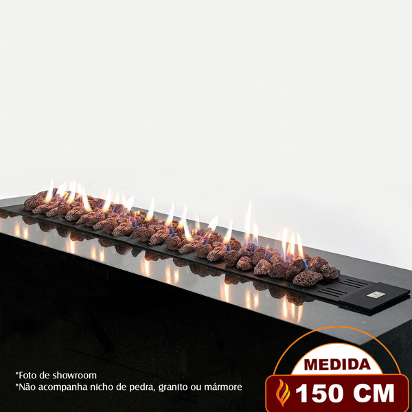 Lareira A Gás Clássica Luna 150 Cm - C/ Pedras Vulcânicas - F
